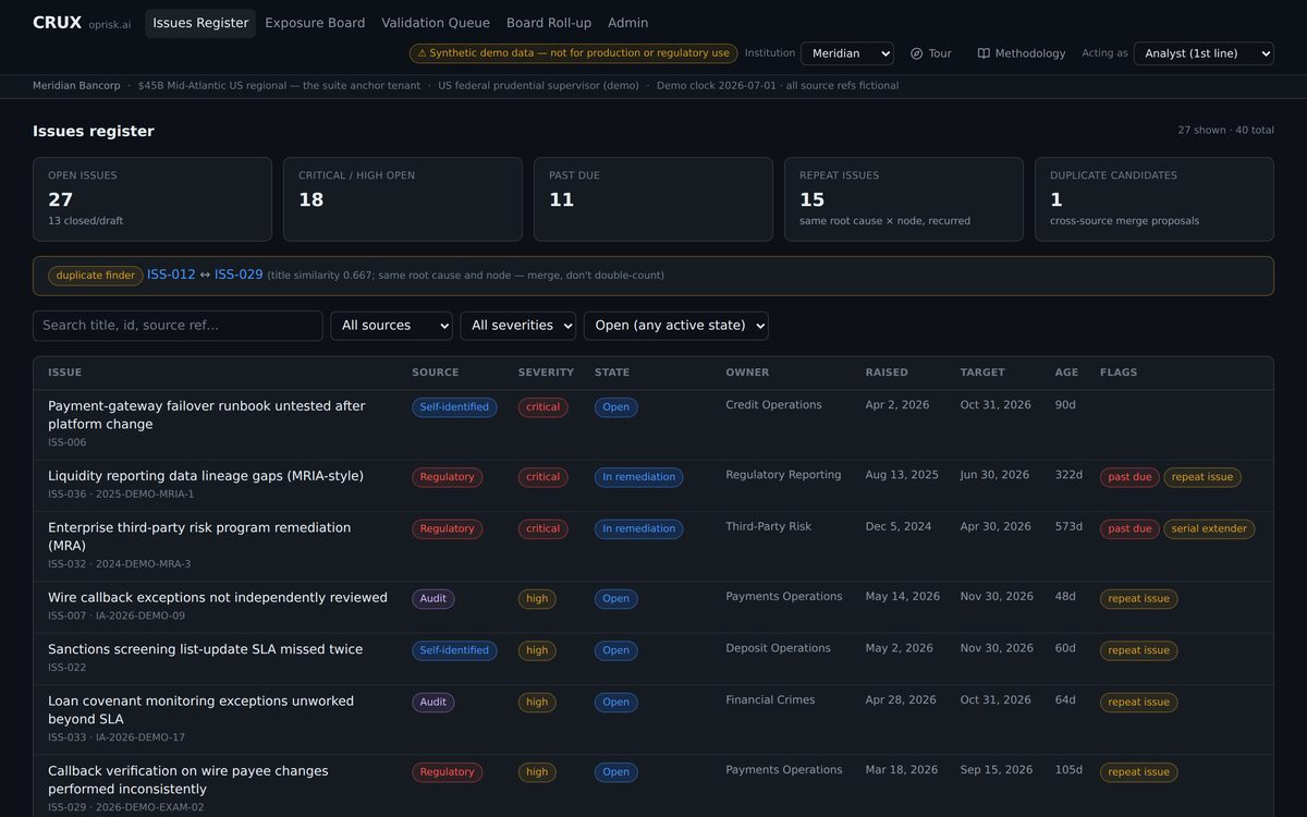 CRUX enterprise issues register