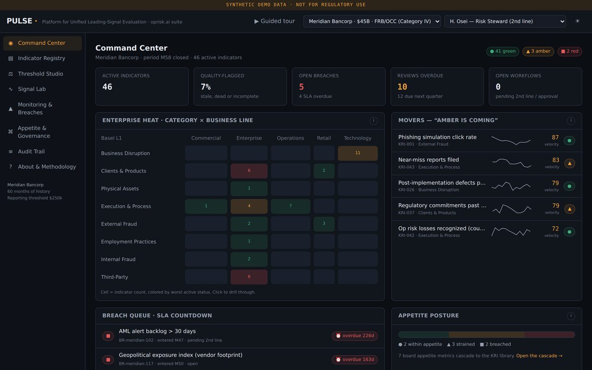 PULSE command center with enterprise heat and breach queue