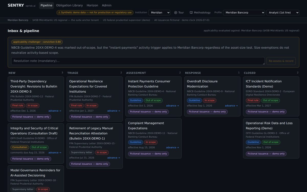 SENTRY regulatory change register